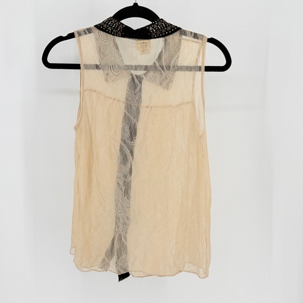 Festival Studded Lace Sheer Top. Sleeveless Beige Black Small Y2K Fairy Grunge - Picture 4 of 11